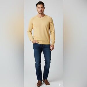 John Ashford Men’s Golden Yellow 100% Pima Cotton Sweater Large Lightweight NWOT